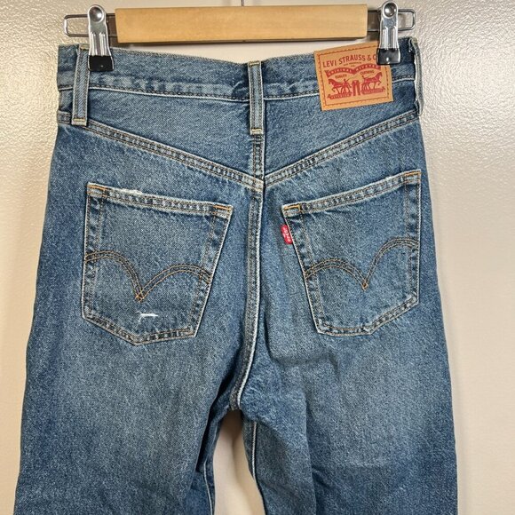 Levi's Ribcage Straight Ankle Jeans Size 25 Distressed Button Fly High Waist - Picture 8 of 12